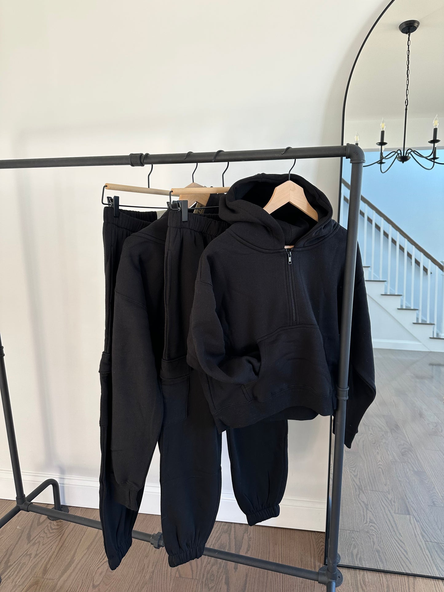 Black Cargo Sweat Set