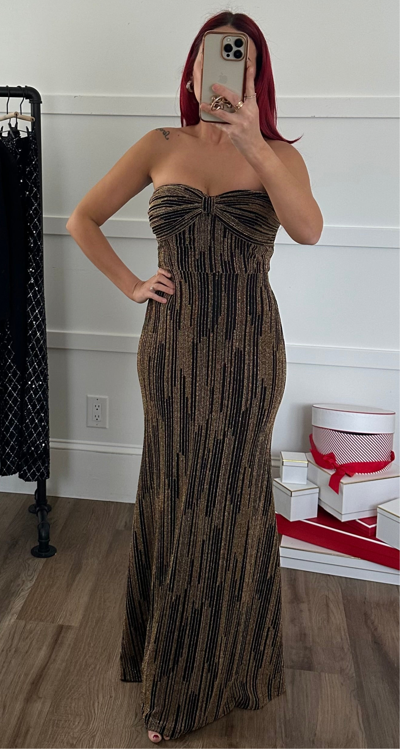 Gold and Black Bandeau Maxi Dress