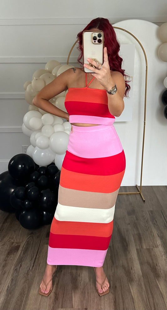 Stripped Two Piece Skirt Set